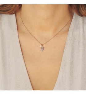 Özel Tasarım Harfli Kaktüs 24 Ayar Has Altın Kaplama Gümüş Kolye (Rose)