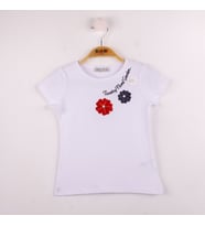Toontoy Kız Çocuk Çiçek Nakışlı Tişört (Beyaz)