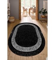 Dijital Baskılı Kaymaz Taban Yıkanabilir Oval Salon Halısı Mutfak Halısı Yolluk NDO-SD-1077 (Siyah)