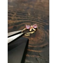 Zirkon Taşlı Ayarlanabilir Fiyonk Kadın Yüzük (Pembe-Altın)