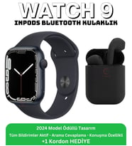 SmartWatch 9 Arama Özellikli Akıllı Saat ve Inpods i12 Bluetooth Kulaklık 2024 Son Sürüm (Siyah)