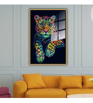 Metal Çerçeveli Temperli Cam Tablo  Neon Renkli Kaplan (Gold)