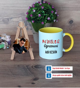 Psikoloji Öğretmeni Kupa Bardak Beyaz ve Fotoğraflı Ahşap Anahtarlık Hediye Öğretmenler Günü Hediyesi (Model 7)