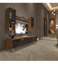 Decoraktiv Eko 5da Mdf Std Krom Ayaklı Tv Ünitesi Tv Sehpası (Pera-Siyah Mermer)