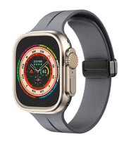 Apple Watch 49mm Ultra Seri Uyumlu Coastal Manyetik Tokalı Silikon Kordon (Koyu Gri)