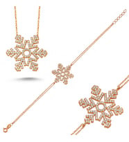 Kar Tanesi Taşlı Gümüş Kolye ve Bileklik Set 5 Renk wss11 (Pembe)