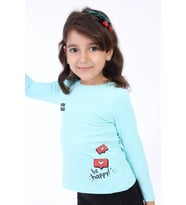 Toontoy Kız Çocuk Baskılı Tişört (Mint Yeşili)