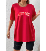 Unisex Boston Baskılı T-shirt (Kırmızı)