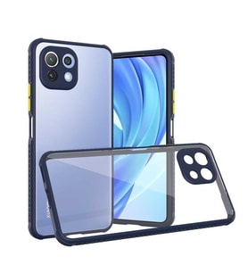 Xiaomi Mi 11 Lite Kılıf Kenar Renkli Sararmaz Şeffaf Kapak (Lacivert)