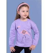 Toontoy Kız Çocuk Flamingo Baskılı Tişört (Lila)