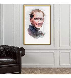 Metal Çerçeveli Cam Tablo Atatürk Cumhuriyet Koleksiyonu (Gold)