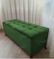 Çizgi Kapitoneli Sandıklı Puf 110 cm Ceviz Ayak (Yeşil)