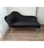 Dekoratif Bihter Koltuk Josefin Puf 120 cm Gümüş Ayak (Siyah)