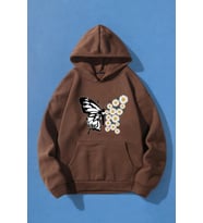 Papatya Kelebek Baskılı Oversize Sweatshirt (Kahverengi)