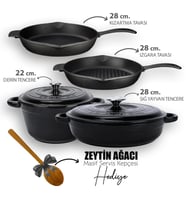 Lava Döküm 4X New Heritage Serisi Döküm Demir Tencere Tava Çeyiz Seti (Siyah)