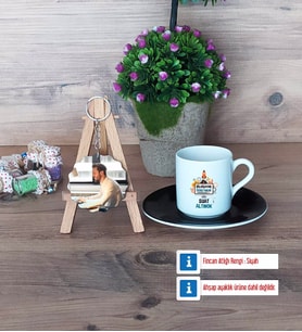 Bilgisayar Öğretmeni Türk Kahvesi Fincanı Ahşap Altlıklı ve Fotoğraflı Ahşap Anahtarlık Hediye Öğretmenler Günü Hediyesi (Model 7)