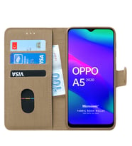 Microsonic Oppo A5 2020 Kılıf Fabric Book Wallet (Gold)