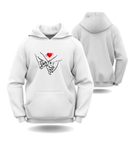 Sevgililer Günü  Erkek Kadın Birleşen Kalp Görselli Kapüşonlu Hoodie Sweatshirt 6003 (Beyaz)