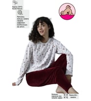 Kadın Bisiklet Yaka İnterlok Pamuklu Üst Kadife Alt Kışlık Pijama Eşofman Takımı (Bordo)