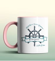 Kişiye Özel Kabotaj ve Deniz Bayramı Tasarımlı Siyah Kupa Bardak (Pembe)