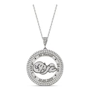 Mina Silver Yeni Doğum İsimli Doğum Bilgili Hediye Erkek Bebek Simgeli Taşlı 925 Ayar Gümüş Kolye (Gri)
