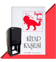 Kişiye Özel  Dinazor Silüeti 3 Tarihli Kitap Kaşesi (Kırmızı)