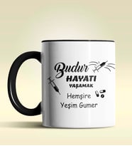 Kişiye Özel Budur Hayatı Yaşamak Hemşire Tasarımlı Turuncu Kupa (Siyah)
