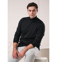 San&fa Regular Fit Yarım Balıkçı Kendinden Desenli Pamuklu Erkek Kazak (Siyah)