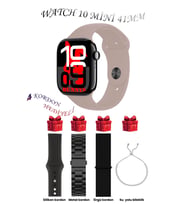 Samsung Galaxy M13 Uyumlu Gül Akıllı Saat Watch 10 Mini Kordon Hediyeli AMOLED EKRAN 41MM (Gül Rengi - Siyah)
