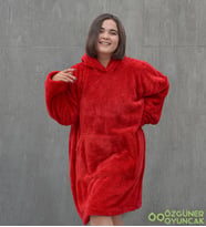 Peluş Polar Giyilebilir Battaniye Pijama (Kırmızı)