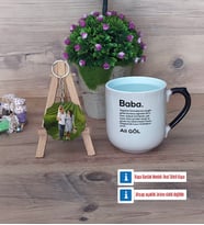 Baba Kupa Bardak Beyaz ve Fotoğraflı Ahşap Anahtarlık Hediye (Model 10)