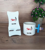 Savcı Hediye Sepeti Kupa Bardak T Kulplu ve Ahşap Telefon Standı Savcılar Günü Hediyesi (Model 3)