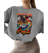 bisiklet yaka Sweatshirt erkek unisex Sweatshirt Bej Dragon yarış arabası i·llüstrasyonu Baskılı 3 (Gri)