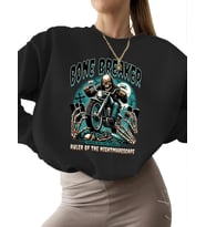 unisex kalın Sweatshirt kadın Kemik kırıcı Baskılı erkek bisiklet yaka Bej 3 iplik şardonlu (Siyah)