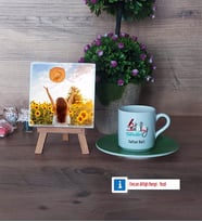 Patoloji Teknikeri Fotoğraflı Dekoratif Taş, Ahşap Altlıklı Türk Kahvesi Fincanı Hediye (Model 9)