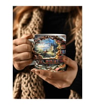 Kitaplık Kütüphane Baskılı 3D Tasarım Seramik Kupa Mug - Hediyelik Kupa Bardak (31)