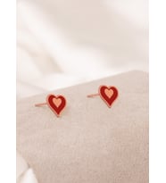MİNELİ KALP ŞEKLİNDE GÜMÜŞ KÜPE (Rose)