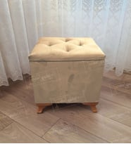 Lüks Sandıklı Tabure Puf 45 x 45 cm Ceviz Ayak (Vizon)