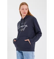Kadın Kapşonlu  Oversize Fit El Yazılı Brooklyn Baskılı İnce Sweatshirt SPR23SWk361 (Füme)