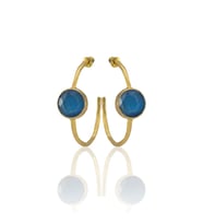 Kadir Jewellery 22 Ayar Altın Kaplama Kadın Taşlı Küpe -El İşçiliği Ve Hipoalerjenik Küpe (Koyu Mavi)