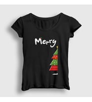 Presmono Kadın Beyaz Merry Christmas Funny Yılbaşı T-Shirt 364728tt (Siyah)