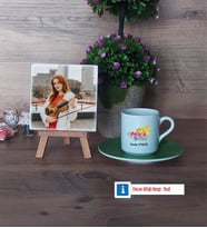 Müzik Öğretmeni Fotoğraflı Dekoratif Taş, Ahşap Altlıklı Türk Kahvesi Fincanı Hediye Öğretmenler Günü Hediyesi (Model 9)