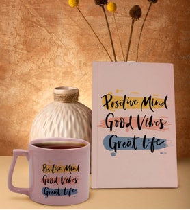 BK Gift Hayat Mottosu Tasarımlı Pudra Pembesi Sert Kapaklı Defter ve Middle Kupa Seti, Arkadaşa Hediye, Yeni İş Hediyesi, Doğum Günü Hediyesi (Model 4)