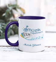 Müzik Öğretmeni Tasarımlı Kişiye Özel Kupa Bardak (Lacivert)