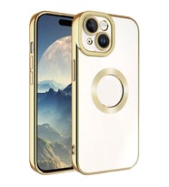 Apple iPhone 15 Plus Kılıf Logo Yeri Açık Kamera Lens Korumalı Renkli Kenarlı Şeffaf Silikon (Gold)