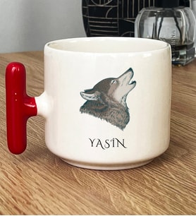 Kişiye Özel Kurt Baskılı Hediye T Kupa Bardak Babaya Kardeşe Hediye (Kırmızı)