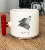 Kişiye Özel Kurt Baskılı Hediye T Kupa Bardak Babaya Kardeşe Hediye (Kırmızı)