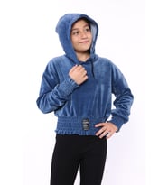 Toontoy Kız Çocuk Kapüşonlu Kadife Sweatshirt (İndigo)