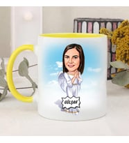 Kadına Hediye İsme Özel Melek Karikatürlü Kupa Bardak (Sarı)