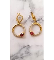925 Ayar Gümüş Yakut & Zirkon Taşlı Küpe (Sarı)